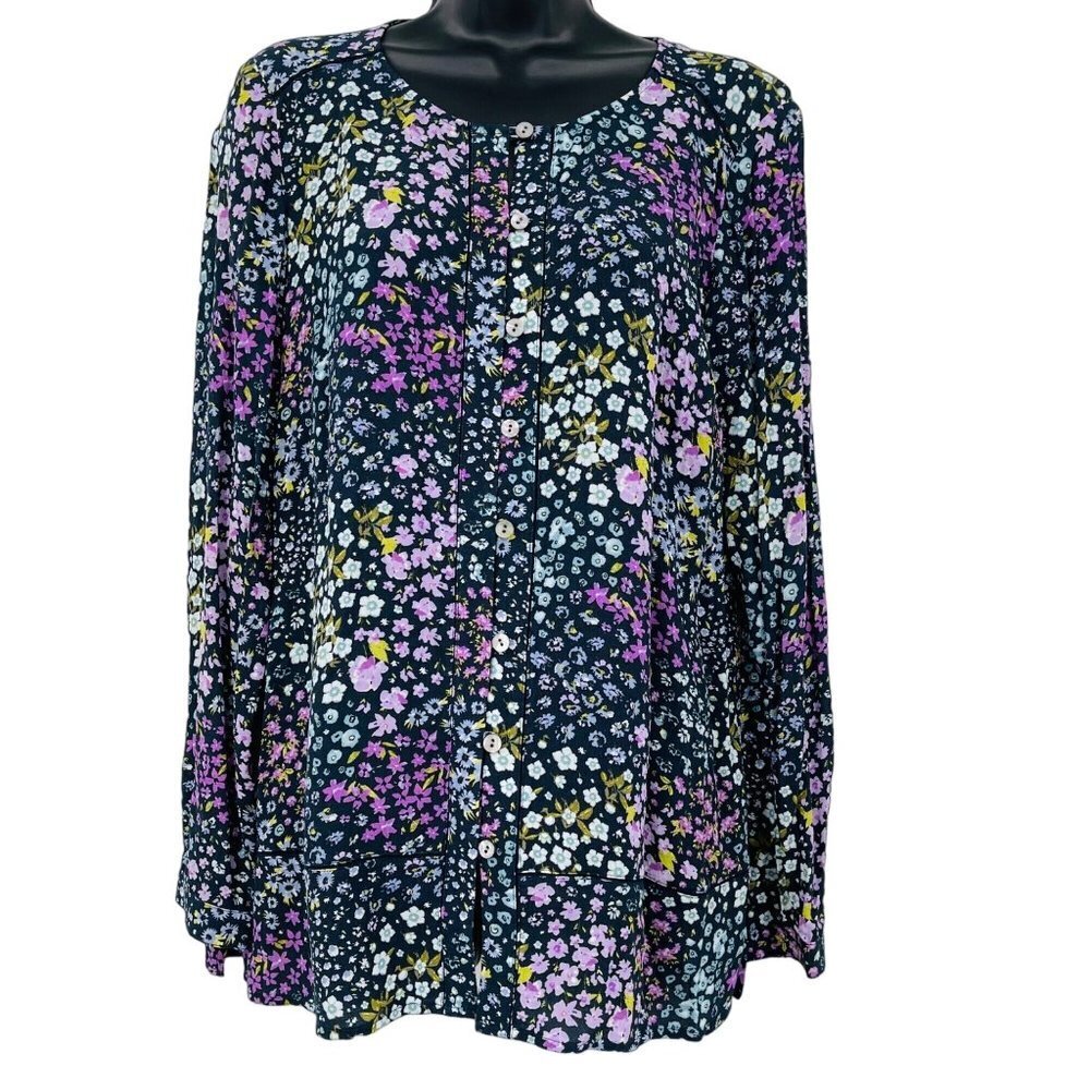 J. Jill Multicolored Spring Floral Rayon Button Front Shirt Womens S Petite